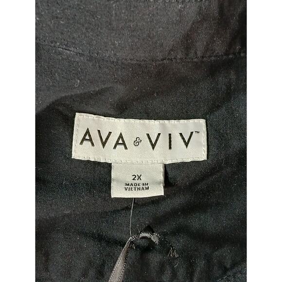 Ava & Viv Shirt Womens 2X Black Button Up Cotton Blend Business Casual NWT - Picture 2 of 8